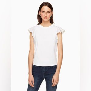 KATE SPADE Womens Flutter Sleeve Tee White Size M